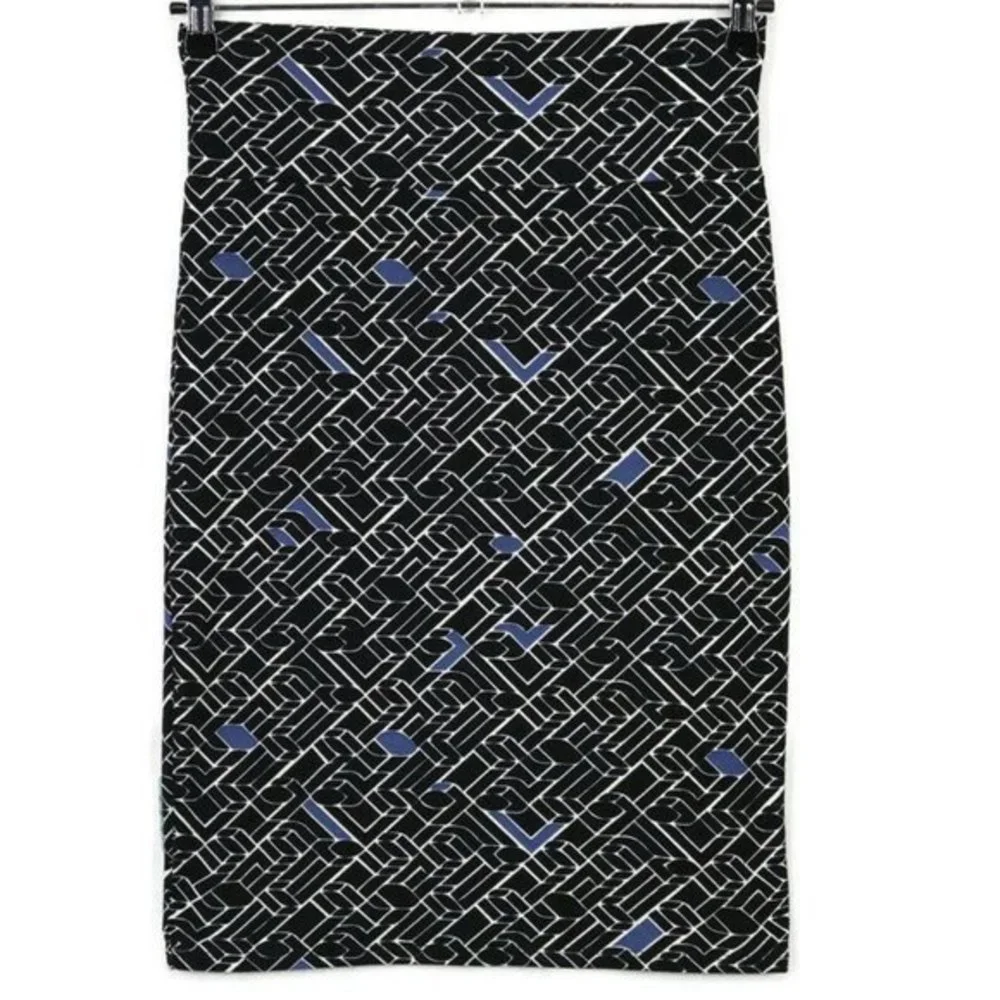 LuLaRoe Cassie Pencil Straight Skirt Black White Blue USA Pull On S Small‎